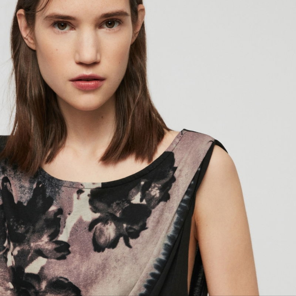 Allsaints Riviera Flora Gathered Dress -‎ Black Size M - Picture 2 of 8